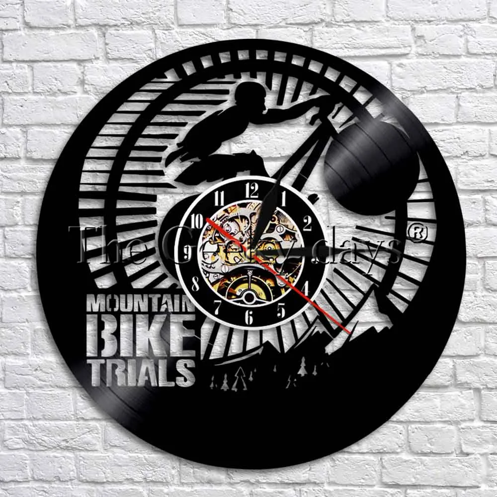 Mountain Bike Trials Vinyl Record Decorative 3D Wall Clock Bicycle