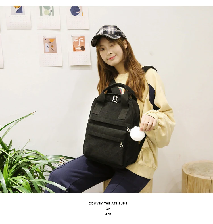 Menghuo New Backpack for Women Fur Ball Solid Color Corduroy Backpack for Girls Spring Winter Velvet Travel Bag Mochila Feminina_33_16