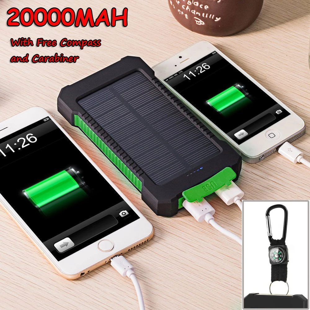  Dual usb Solar Power Bank 20000mAh External Battery Portable Charger Bateria Externa Pack for iphone 5S &xiaomi& Mobile phone 