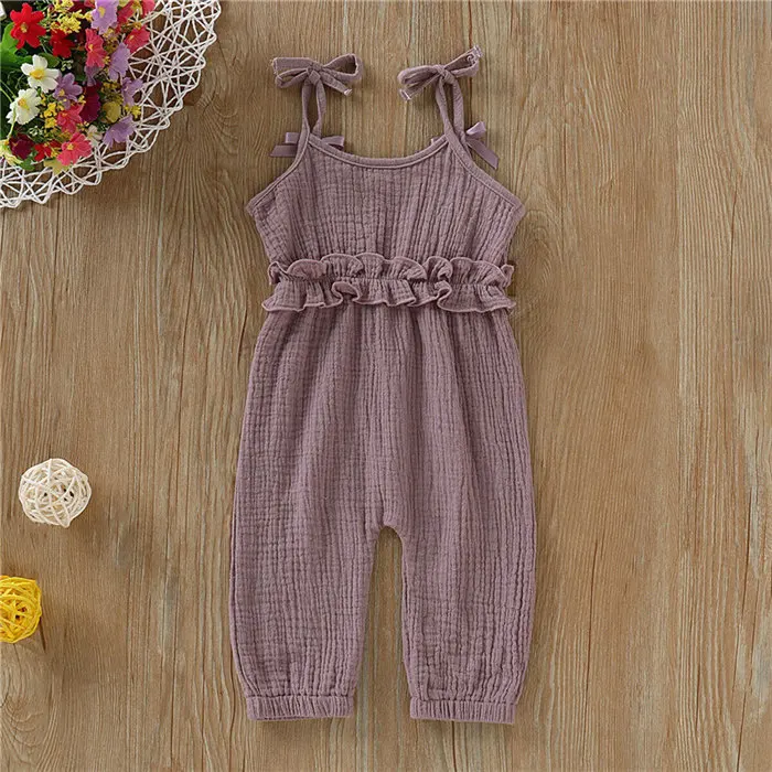 PUDCOCO/Летняя Милая одежда для маленьких девочек хлопковый комбинезон с лямками, детский спортивный костюм, повседневная одежда для детей от 0 до 24 месяцев - Цвет: Фиолетовый