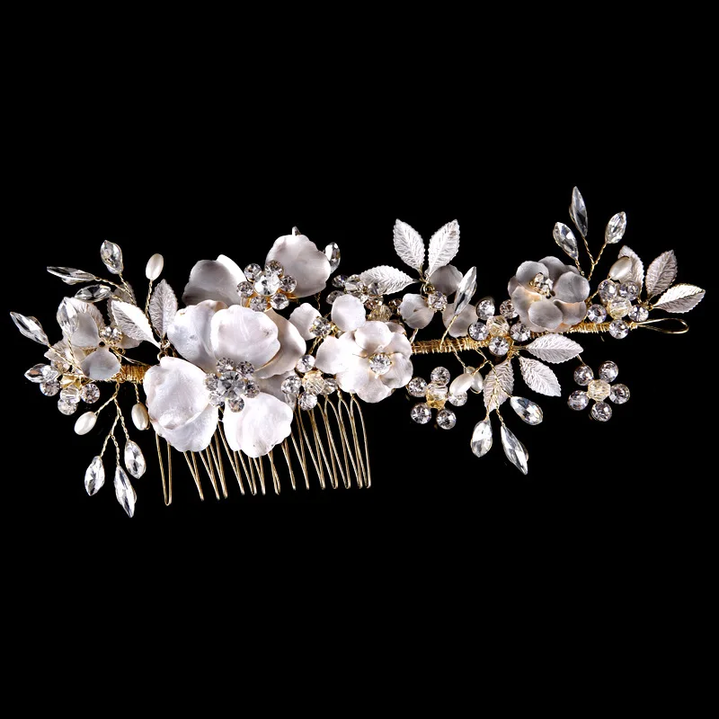 wedding party romantic enamel flower hair comb with rhinestone bride handmade hair jewelry bridal hair accessories