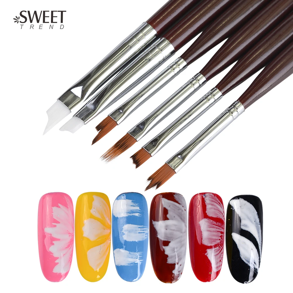 

1pc Brown Handle Nail Art Gradient Acrylic Painting Brush UV Gel Flower Blooming Drawing Pen Manicure Nail Art Tools LAH001-008