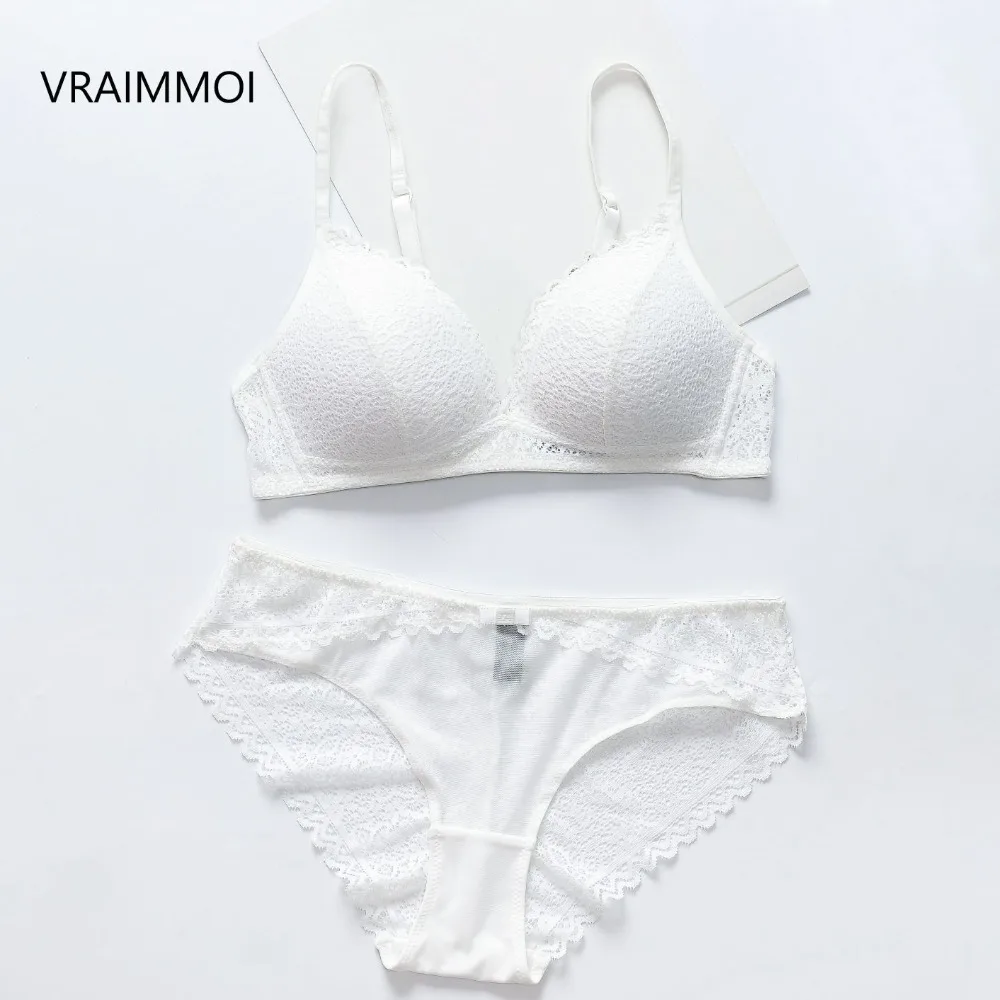 VRAIMMOI New Push Up Lace Bra Set Gather Bralette Seamless Brassiere Women WireFree Silk Underwear Sexy Black White Lingerie VRAIMMOI New Push Up Lace Bra Set Gather Bralette Seamless Brassiere Women WireFree Silk Underwear Sexy Black White Lingerie