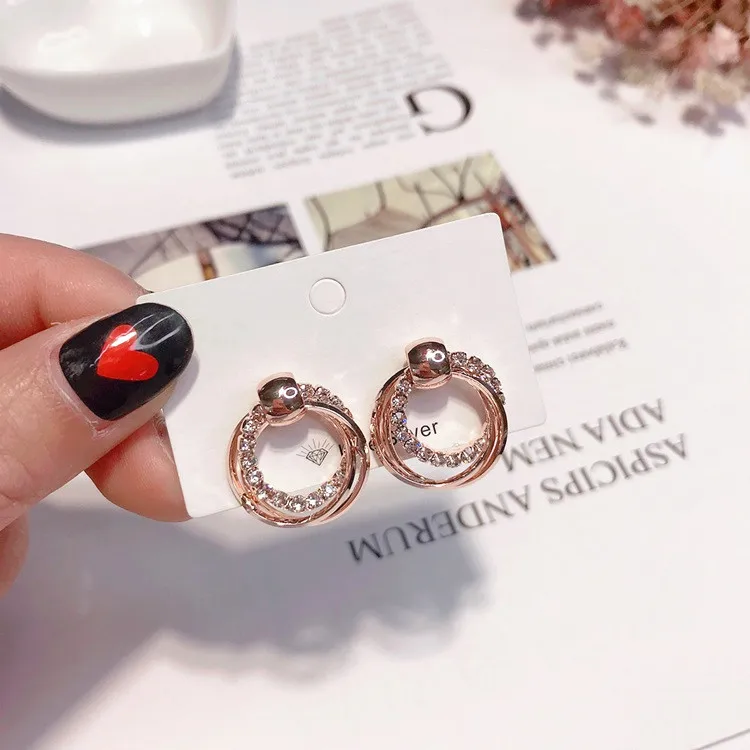 circle full cubic zircon earring 925 silver pin Hypoallergenic fadeless alloy fashion jewelry stud earrings for women girl gift