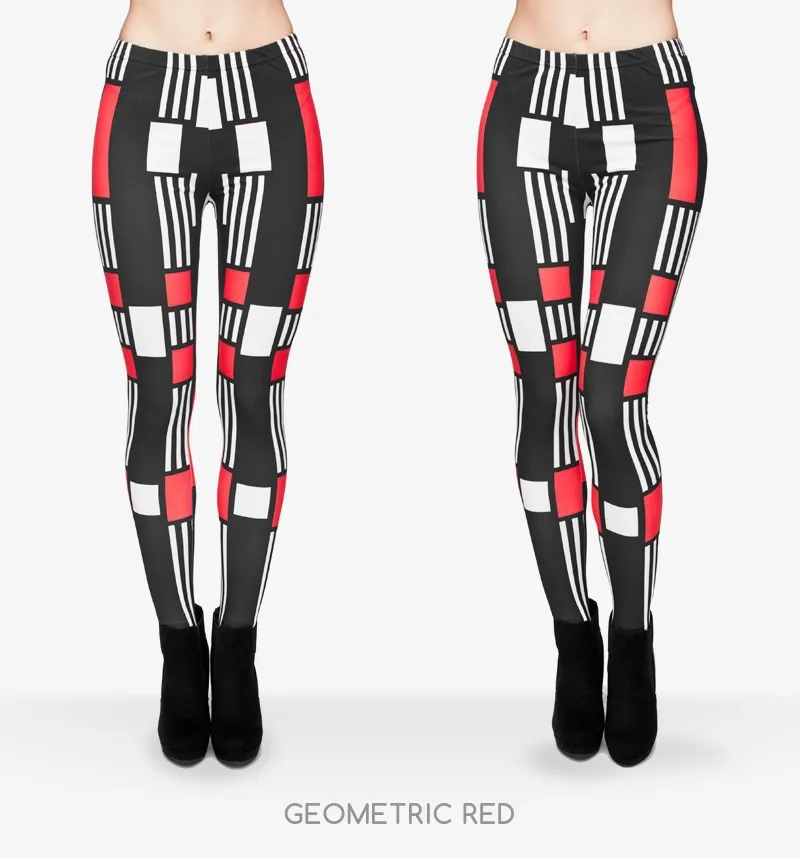 Женские забавные геометрические красные женские леггинсы с принтом 3D растягивающиеся время приключений леггинсы базовые брюки - Цвет: Geometric leggings