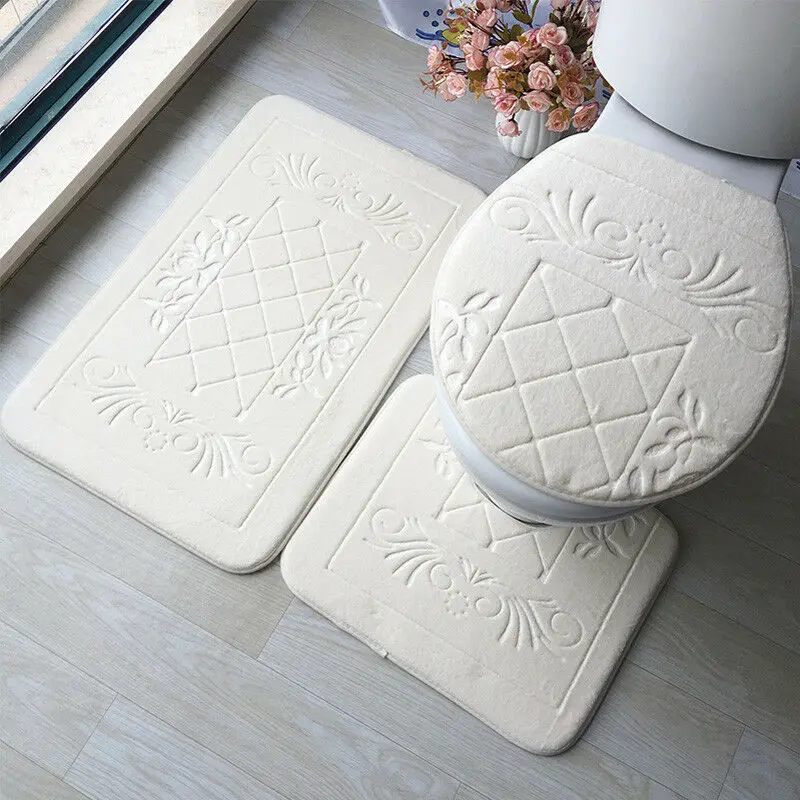 

Bathroom Set Toilet Seat Pad Tank Lid Top Cover Bath Mat Flannel Shining fashion Comfortable Cloth 3PC