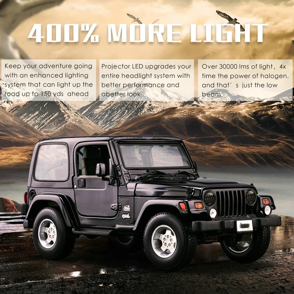 Авто Габаритные огни круглый 300 Вт всего автомобиля светодиодный фары Hi/короче спереди и длиннее сзади) 97-18 для JEEP JK TJ Wrangler 7 дюймов Автомобильный Стайлинг