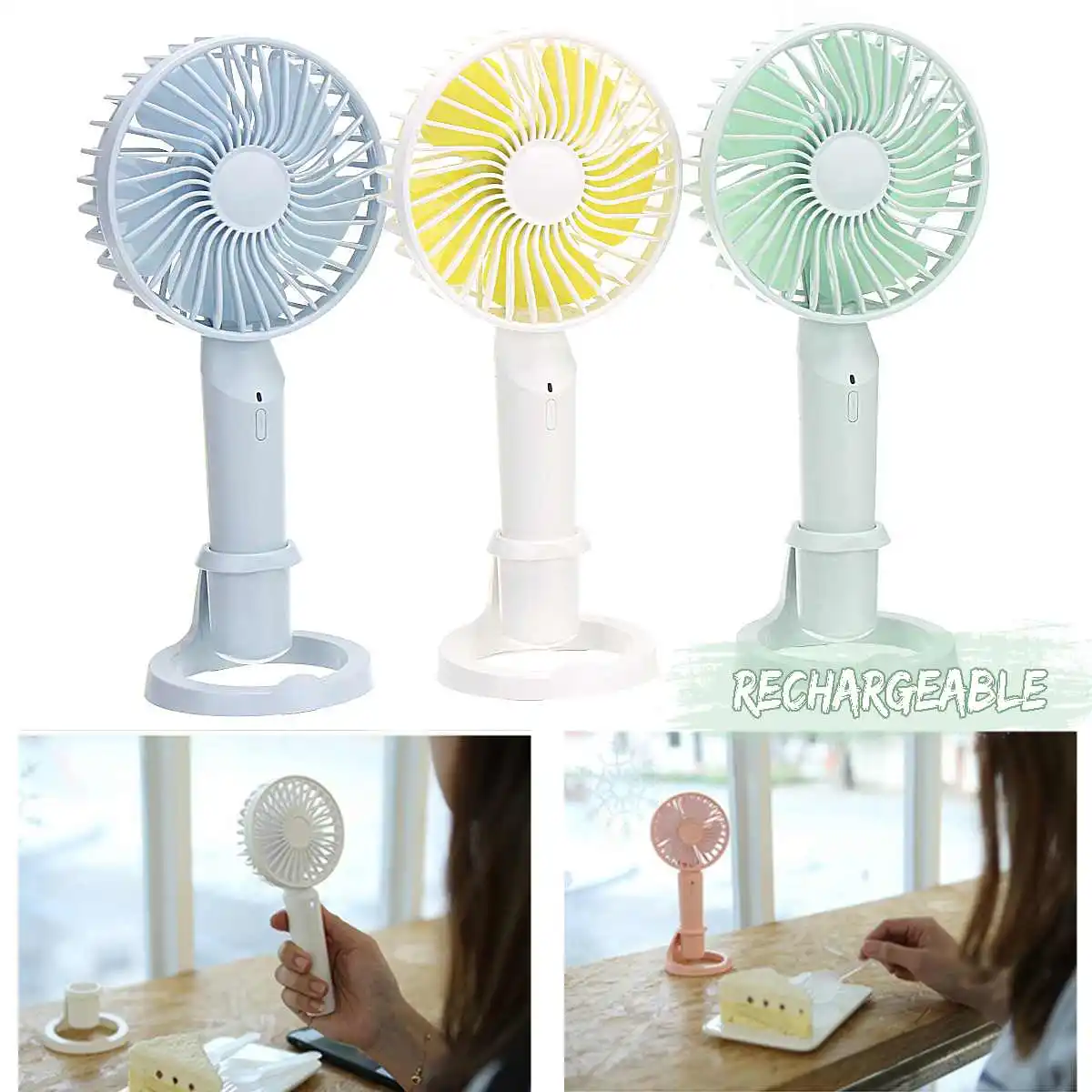 

Charging Three-speed Mute Portable Mini Handheld Fan Summer Small Microphone Fan With Stand