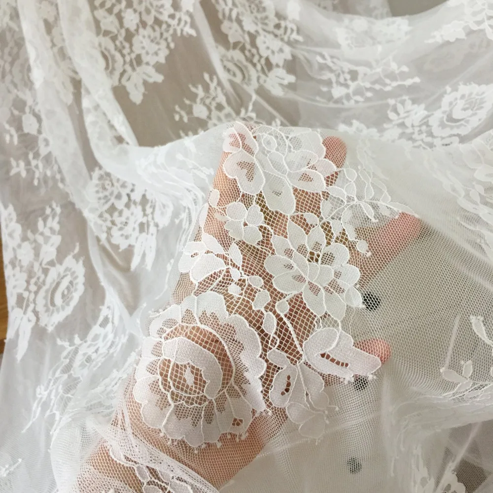 

5 Yards Soft Floral Chantilly Lace Fabric Nice Gauze Tulle Fabric for Wedding Couture, Bridal Gown Cape Shrug Outfit 140cm wide