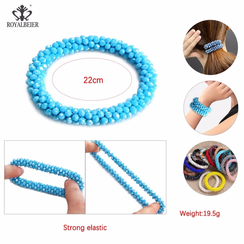 ROYALBEIER Glass Beads Bracelet Trendy Elastic Bracelets Colorful Charms Chic Stretch Elastic Hair Rope Bracelet Women Jewelry