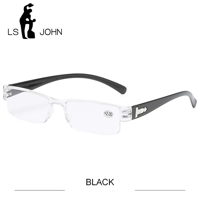 LS JOHN Korean Fashion Reading Glasses Men Women Clear Lens Half Frame Presbyopic Eyewear 1.0 1.5 2.0 2.5 3.0 3.5 4.0 for Reader - Цвет оправы: BLACK