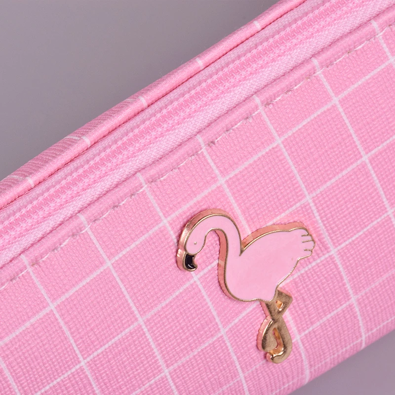 Розовый квадратный сетки водонепроницаемый PU джинсовый пенал школьные пеналы для девочек канцелярские рулон карандашей сумка