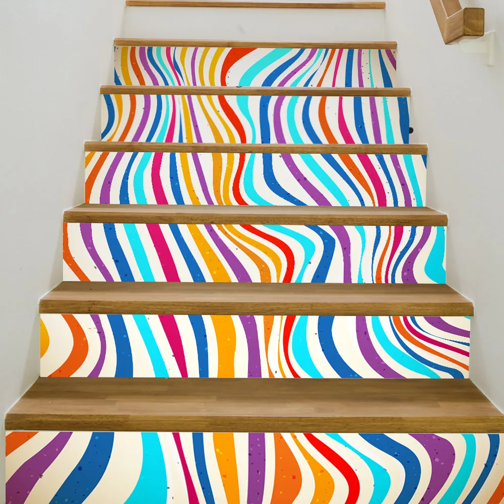 6pcs/set Colorful 3D Stairs Stickers Home Decorative Stair Wall Decals Floor Paste PVC