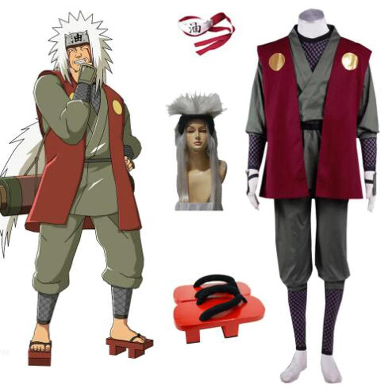 Косплей «Love Custome» Jiraiya; костюм для косплея с повязкой на голову; обувь; парик из аниме Наруто; Shippuden