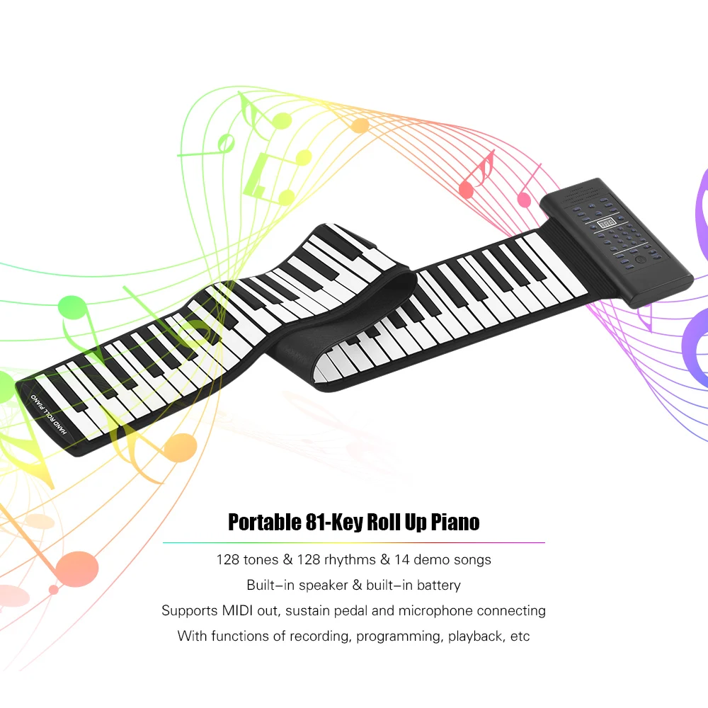 Портативный 88-ключ Roll Up пианино электронная миди клавиатуры встроенным стереофоническим Динамик Поддержка MIDI микрофон аудио Вход функции