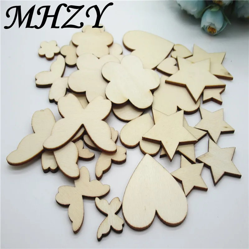 

20/50pcs 20-50mm Natural Mixed size Style pattern pattern wood Scrapbooking Handmade Carft for Home decoration diy Q46