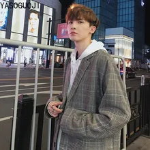 YASUGUOJI, новинка, повседневные однобортные клетчатые мужские костюмы, блейзеры, куртка цвета хаки, свободный Блейзер, пиджак, костюм, мужские костюмы для отдыха, L039
