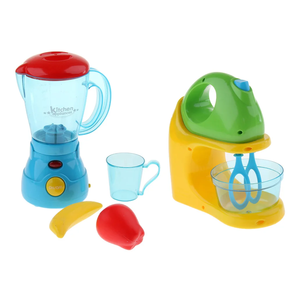 2pcs Role Play Kitchen Appliances Blender & Juicer Playset Toy Kids Pretend Cooking Kit Gift for Children 3 Years Old