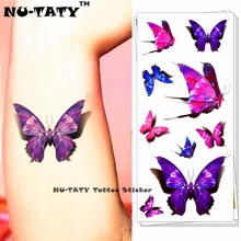 Nu-taty borboleta roxa 3d tatuagem temporária corpo arte flash tatuagem adesivos 19*9cm à prova dwaterproof água estilo tatoo decoração da casa adesivo