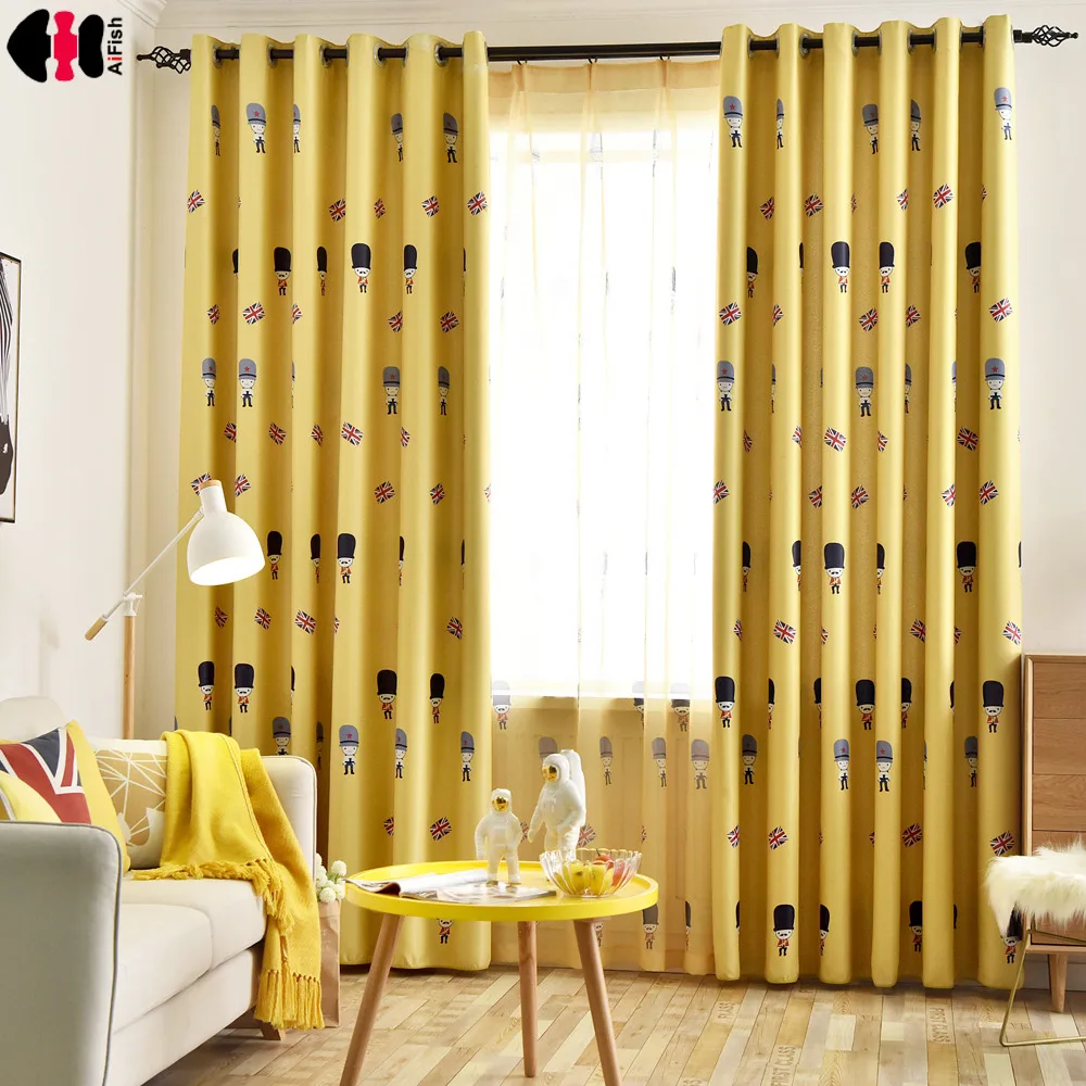 

Cartoon Soldier Printed Curtains for Bedroom Kids Boys Blackout Ready Made Nursery kindergarten French Window Drapes P284C
