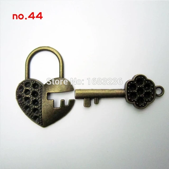  Layered Antique Brass Skeleton Key Heart Locket