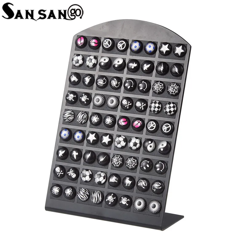 

36 pairs White Black Mixed Pattern Footprint Soccer Skull Gossip Resin Stud Earrings For Woman Girls Fashion Jewelry Gift 9mm