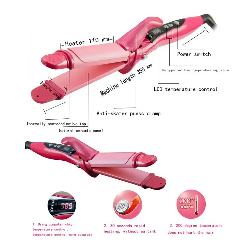 

Kemei KM-1298 ceramic thermostat roll bar large hair curling Iron straight dual-use hot hair plywood