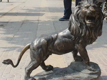 

FREE SHIPPING 22" Bronze Guardian Evil Ferocious Foo Dog Leo Lion Tread Stone Animal Statue