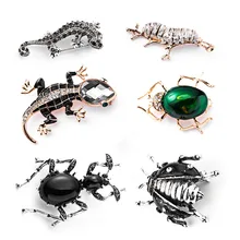 RINHOO Shiny Crystal Green Insect Brooch Gecko Brooches Women Kids Birthday Gifts Clothes Decoration Suit Collar Coat Pins crystal enamel green gecko brooches lizard brooch pins animal corsage chameleon scarf buckle