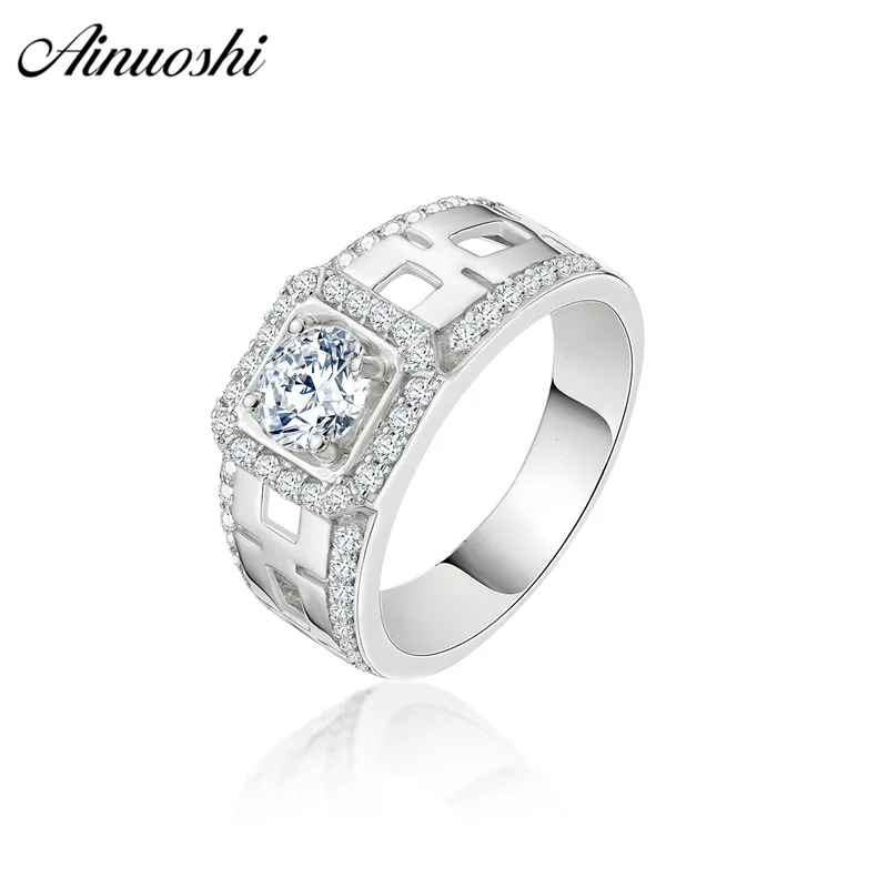 AINOUSHI Classic 925 Sterling Silver Men Wedding Engagement Ring 1
