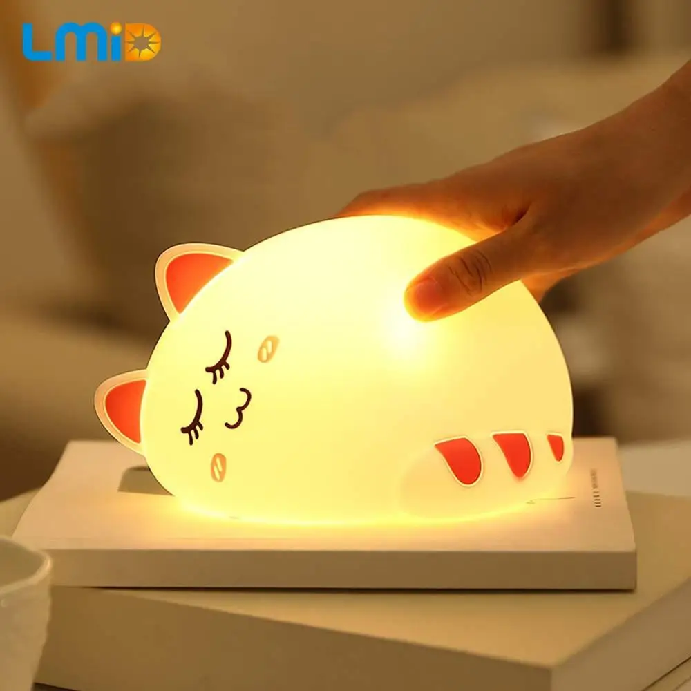 

LED Night Light USB Rechargeable Cartoon Animal Cat Silicone Soft Breathing Cartoon Baby Nursery Lamp For Children Gift