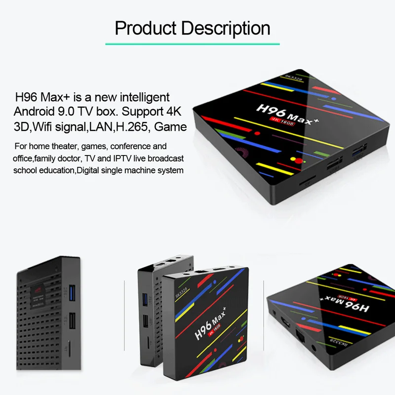 H96 MAX Plus Smart TV Box Android 9.0 TVBox 4GB Ram 32GB/64GB Rom Rockchip RK3328 4K H.265 USB3.0 2.4Ghz WiFi IP TV Set Top Box H96 MAX Plus Smart TV Box Android 9.0 TVBox 4GB Ram 32GB/64GB Rom Rockchip RK3328 4K H.265 USB3.0 2.4Ghz WiFi IP TV Set Top Box