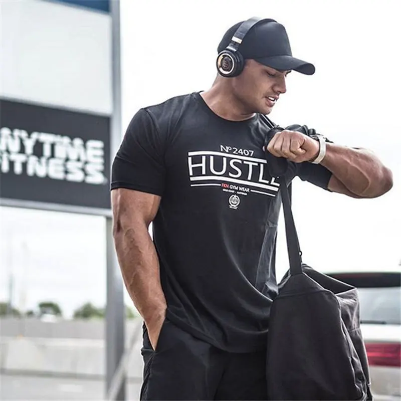 

2019 New Workout Clothes Cotton Gyms T Shirts Mens Short Sleeve T-shirt Muscle Gyms Fitness Clothing Bodybuilding Tops