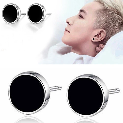 

2015 Hot Selling Men's Women's Silver Plated Black Vinyl Earrings Ear Studs Jewelry