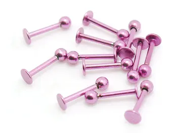 

10pcs pink color labret body piercing jewelry lip rings with 3mm balls