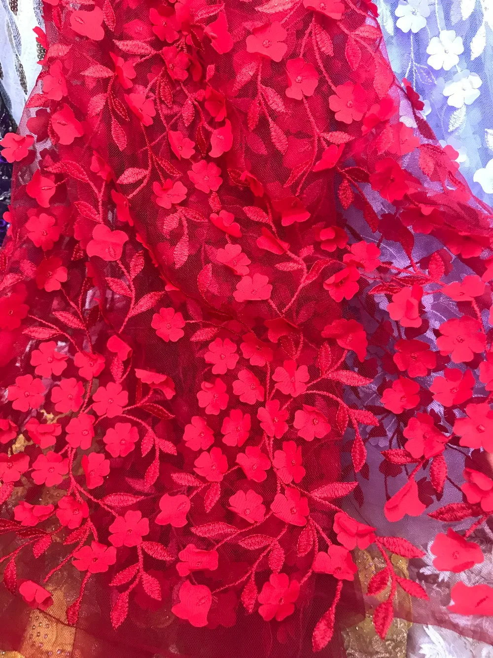 

hot selling 5 yards embroidered tulle Net Lace 3d flower ZH-112925 French tulle mesh Lace Fabric