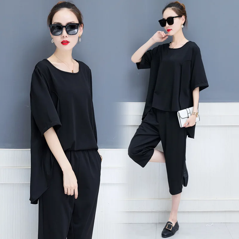 

2018 spring and summer new women loose thin fashion suit short-sleeved shirt casual pants two sets T39