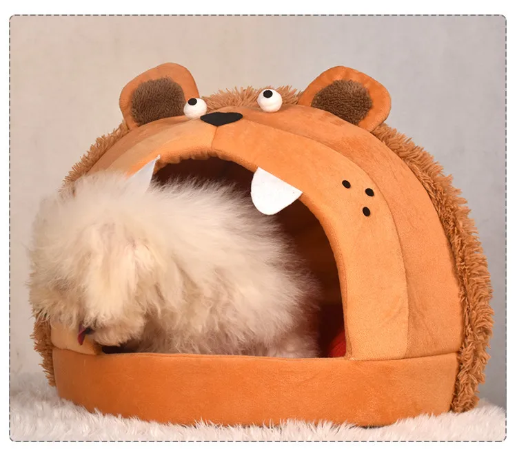 Lion Shape Cat Bed Pet House Soft Long Plush Cat Mat Dog Bed for Small Dogs Cats Nest Winter Warm Sleeping Bed Puppy Mat