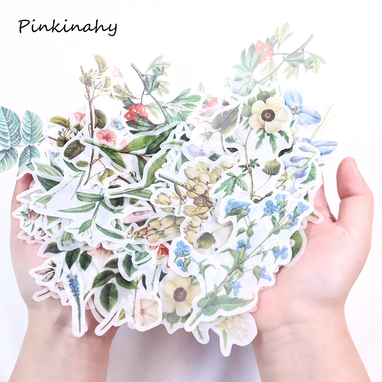 

Retro Natural Herbal Plants Butterfly Decorative Stickers Scrapbooking Stick Label Diary Stationery Album Bullet Journal Sticker