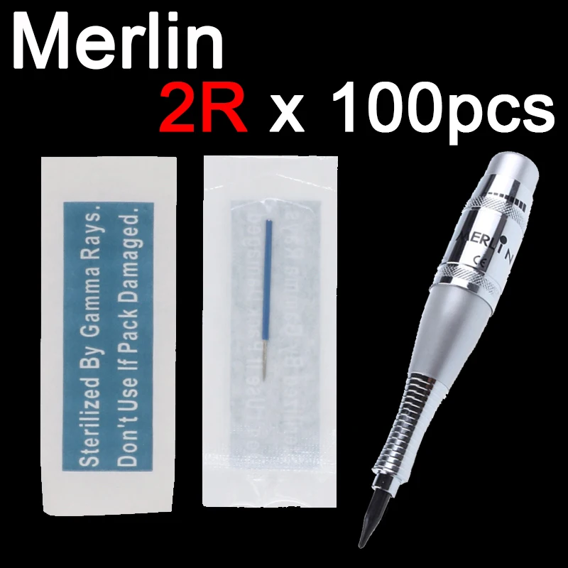 

100pcs 2R Merlin Tattoo Needles 2 Prong needle tip For Permanent Makeup Needles Eyebrow LipUSA biotouch Merlin Machine