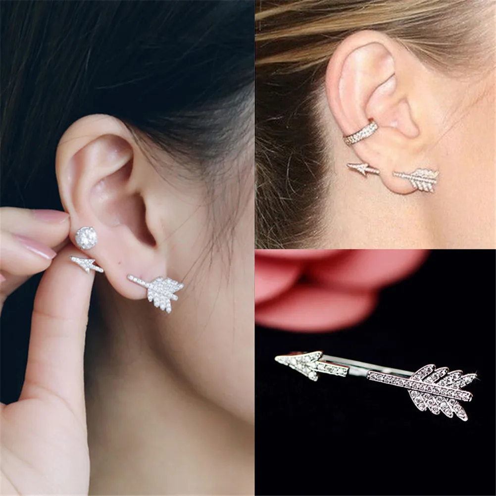 

2016 New Hot Chic Bow Arrow Crystal Ear Stud Women Lady Girl Trendy Creative Fashion Earrings Jewelry 1 Pc