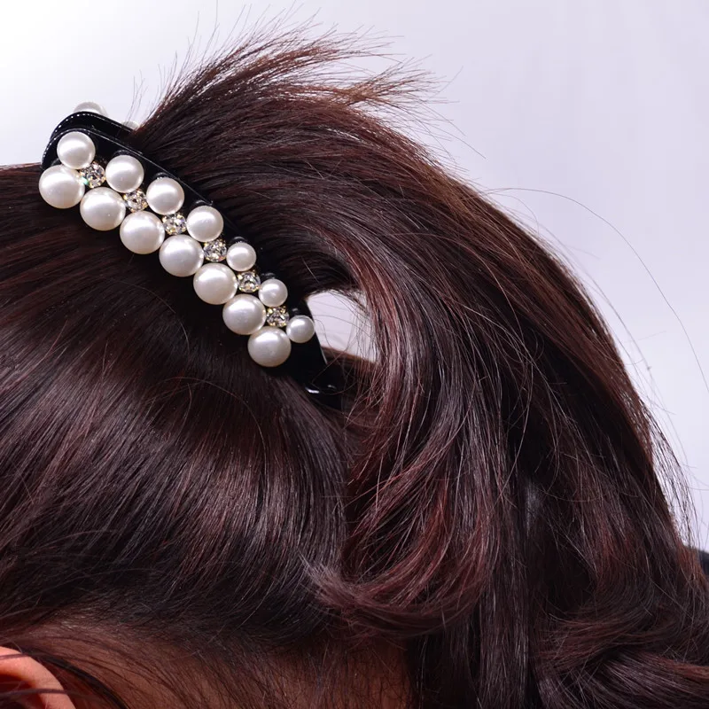 Girl Ponytail Banana clip Simple Pearls Rhinestone Women Girl Ponytail Banana clip Simple Pearls Rhinestone Women