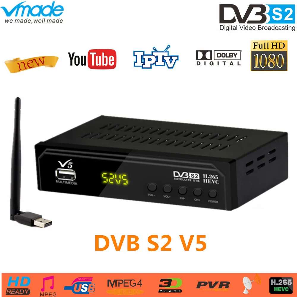 

Vmade set-top box for HD digital tv dvb s2 + USB WIFI receptor of satellite support AC3 H.265/HEVC IPTV cccam DVB S2 V5 tv tuner