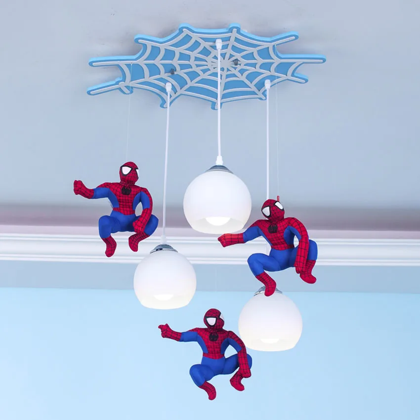 

Modern Kids Room Spider-Man Pendant Lights The Avengers Led Decor Bedroom Spider Boy/girl Cartoon Hanging Light Fixtures