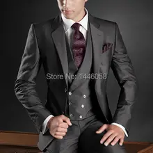 Индивидуальный заказ уголь Бизнес формальный костюм жениха Смокинги для женихов Best Man Пик нагрудные Для мужчин Нарядные Костюмы для свадьбы(куртка+ Брюки для девочек+ жилет+ галстук