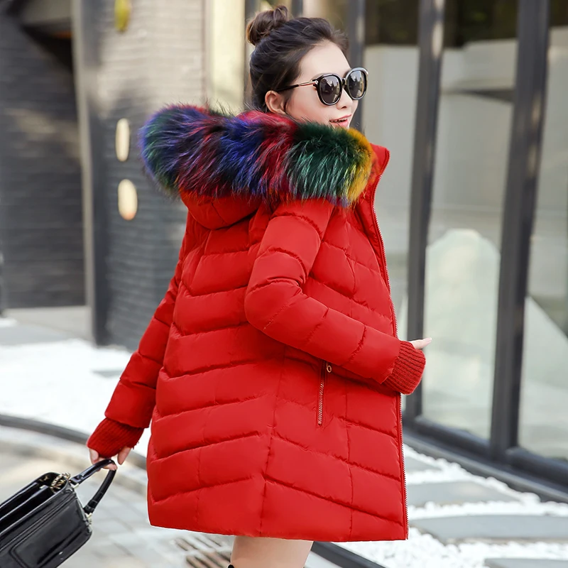 Black winter jacket women elegant ultra large fur collar down cotton
