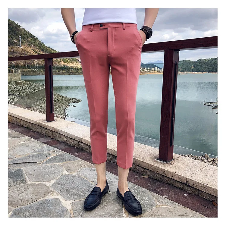 Новые мужские, длиной до щиколотки, штаны Тонкий Для Мужчин's Брюки брюки в деловом стиле Для мужчин бутик женской моды однотонный деловой Для Мужчин's Костюмные брюки на каждый день