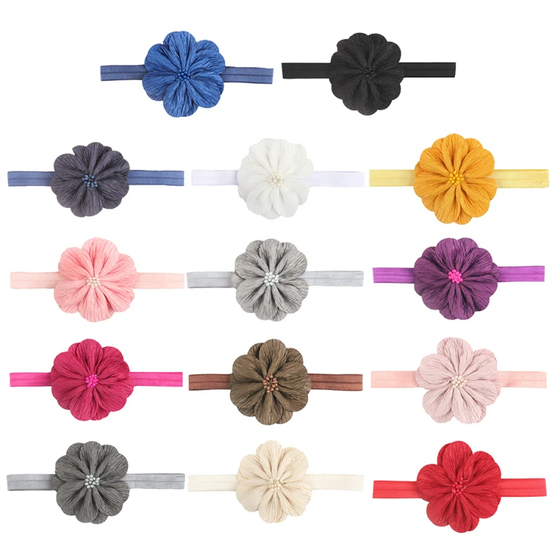 Baby Pink Headband Flower Bows Girls Newborn Elastic Baby Hair Band Turban Gifts
