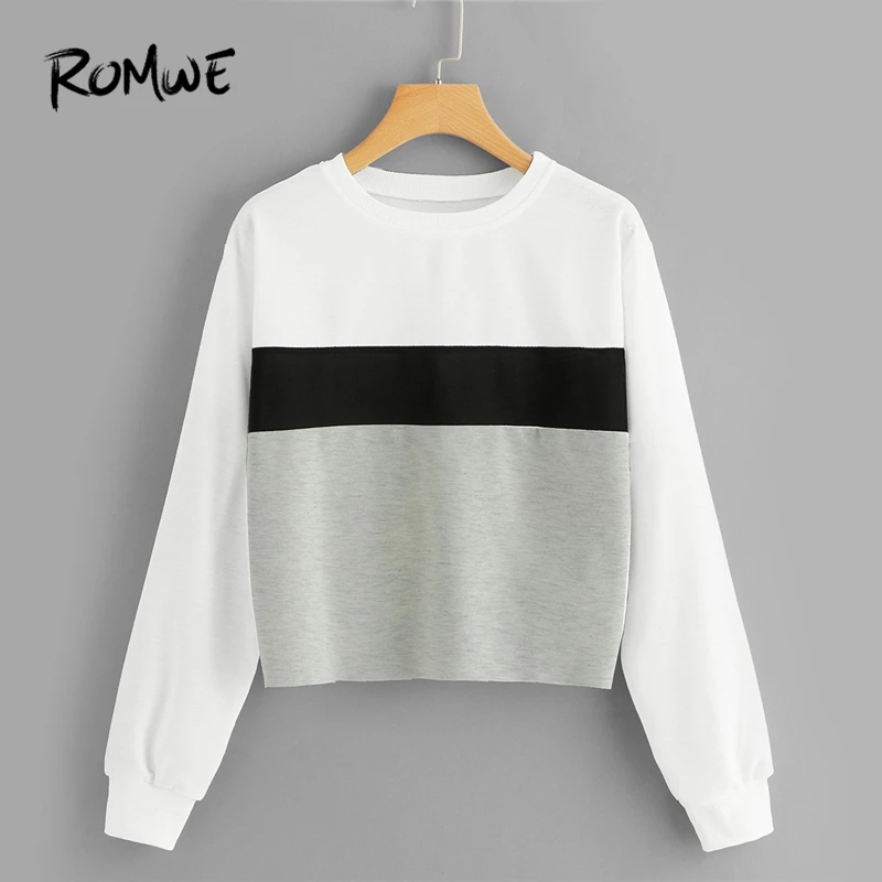 

ROMWE Color Block Women Casual Sweatshirts 2019 Autumn O-Neck Long Sleeve Clothing Ladies Multicolor Spring New Style Pullover