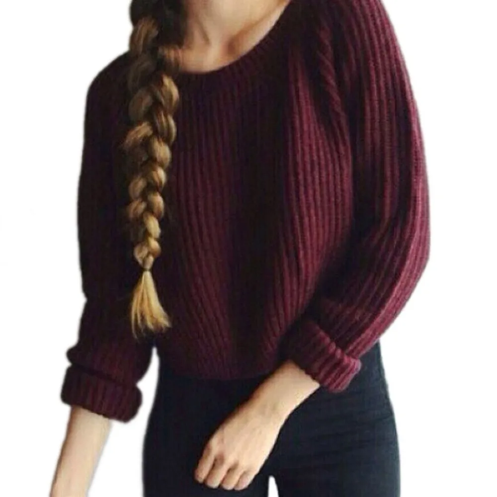 Fashion Winter Woman Sweater Knitting Pullovers Ladies Crop Tops Female Solid Color Casual Long Sleeves Sweaters Autumn Clothing | Женская